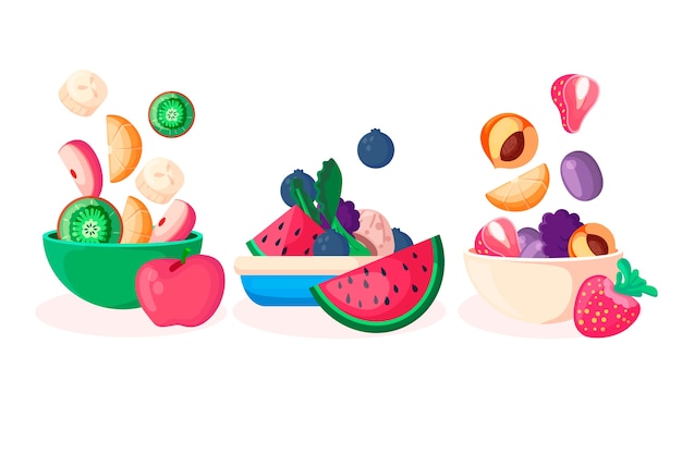 Fruit and salad bowls arrangement