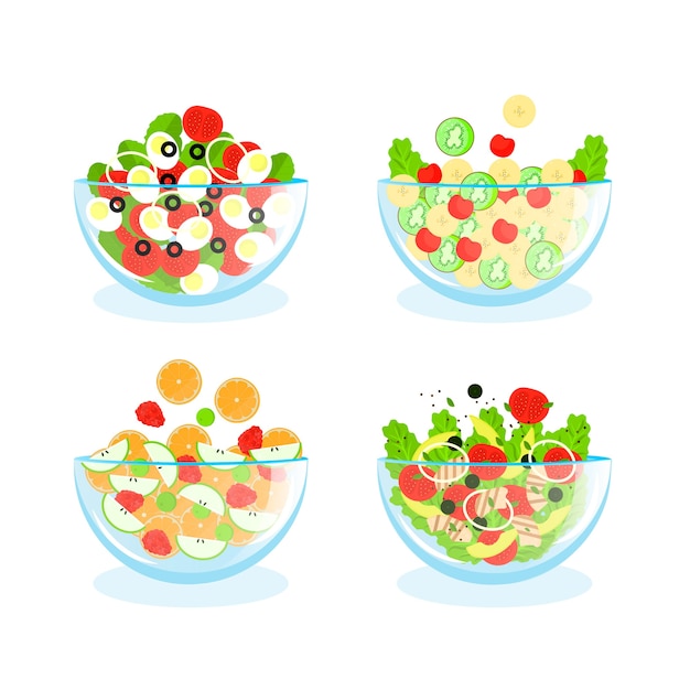 Free Vector fruit and salad bowls arrangement