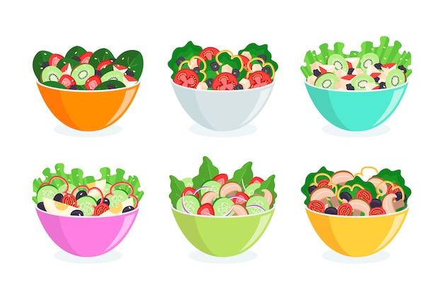 Free Vector fruit and salad bowls concept