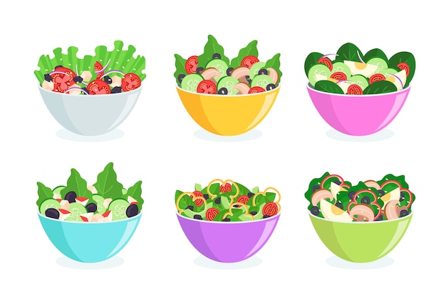 Free Vector fruit and salad bowls concept