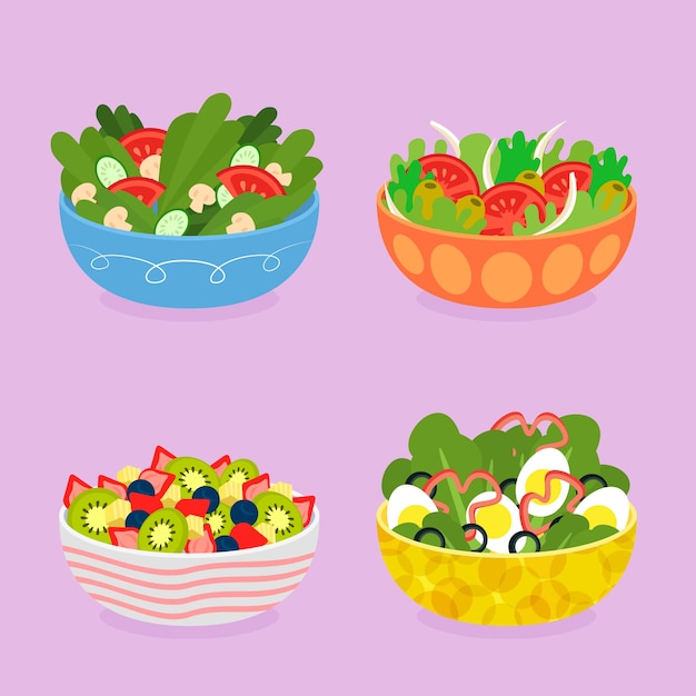 Fruit and salad bowls concept