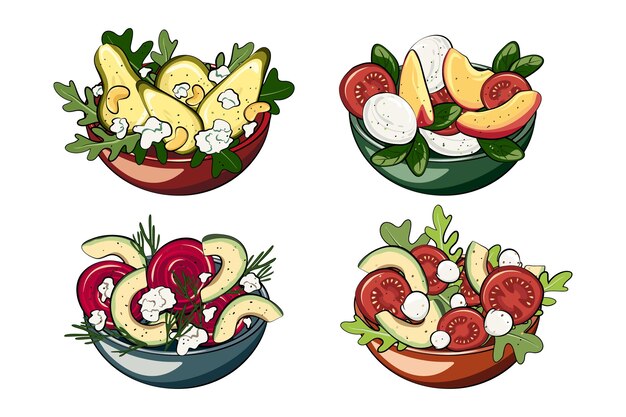 Fruit and salad bowls concept