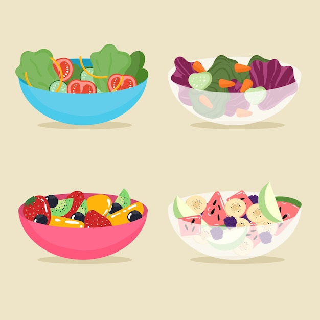 Free Vector fruit and salad bowls pack