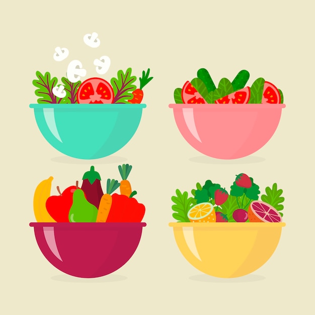 Free Vector fruit salad bowls