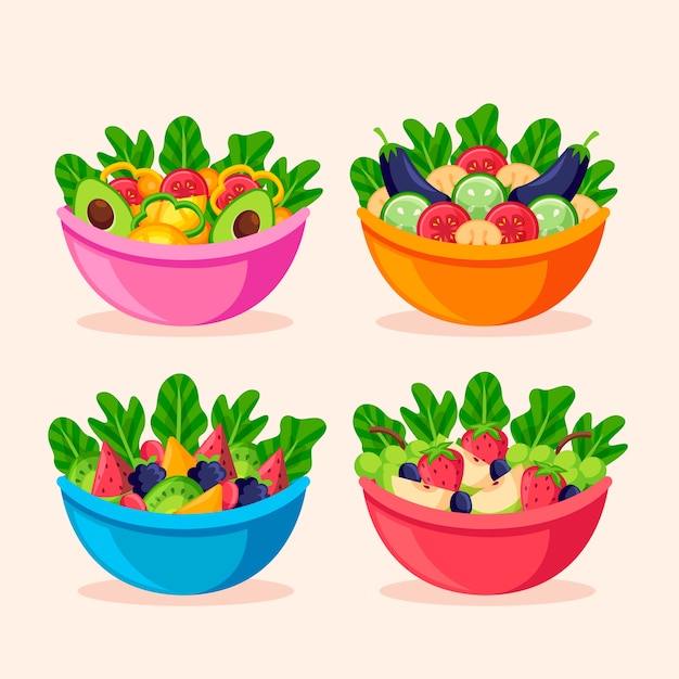 Free Vector fruit and salad bowls