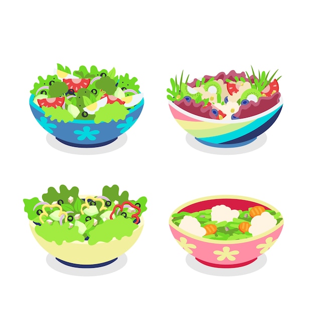 Free Vector fruit and salad bowls