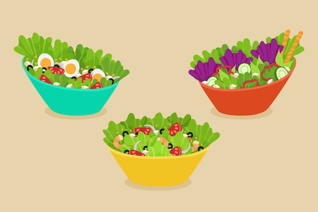 Free Vector fruit and salad bowls