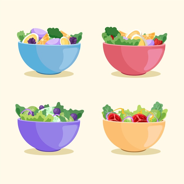 Free Vector fruit and salad bowls