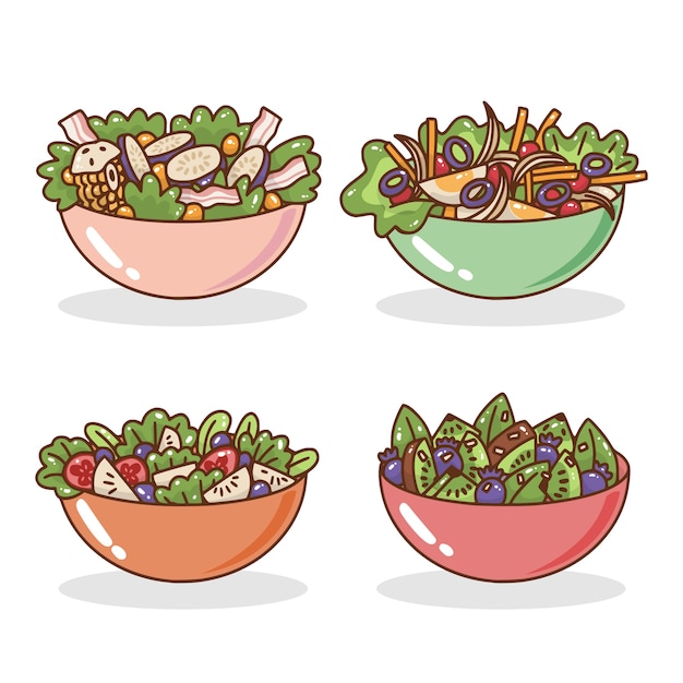 Free Vector fruit and salad bowls