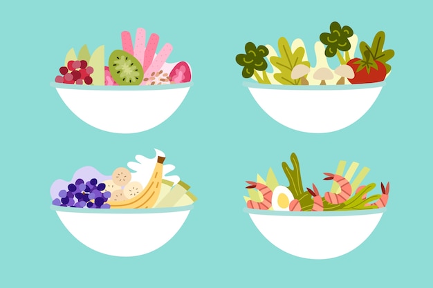 Free Vector fruit and salad bowls