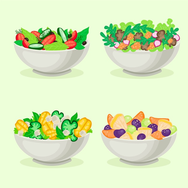 Free Vector fruit and salad bowls