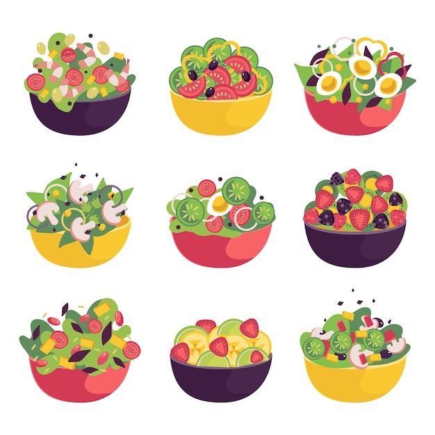 Free Vector fruit and salad bowls