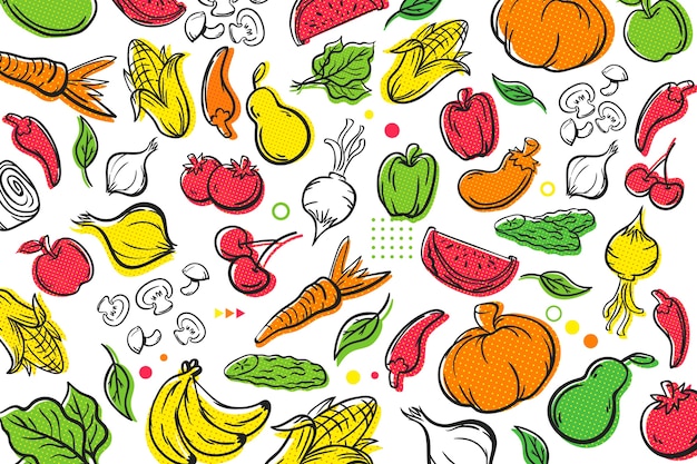 Fruit and vegetables halftone background cocnept