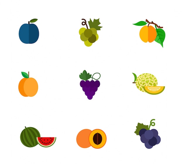 Fruits and berries icon set