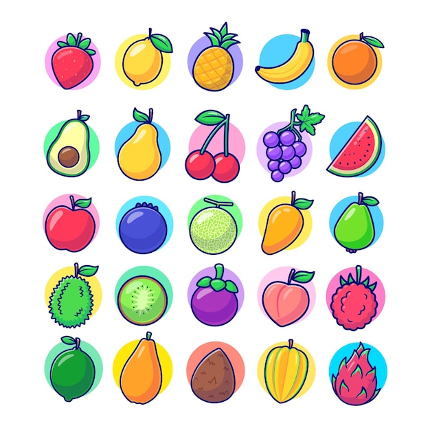 Free vector fruits collection cartoon vector icon illustration food nature icon concept isolated premium vector