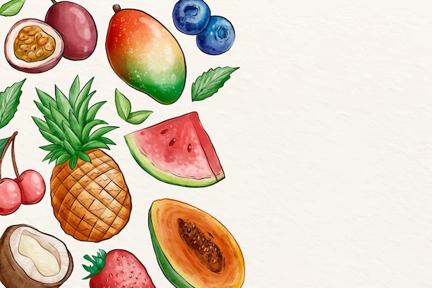 Free Vector fruits collection wallpaper with copy space