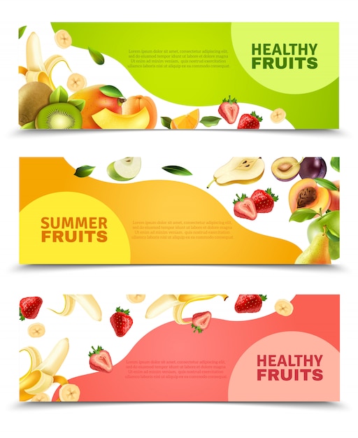  Fruits Flat Banners Set