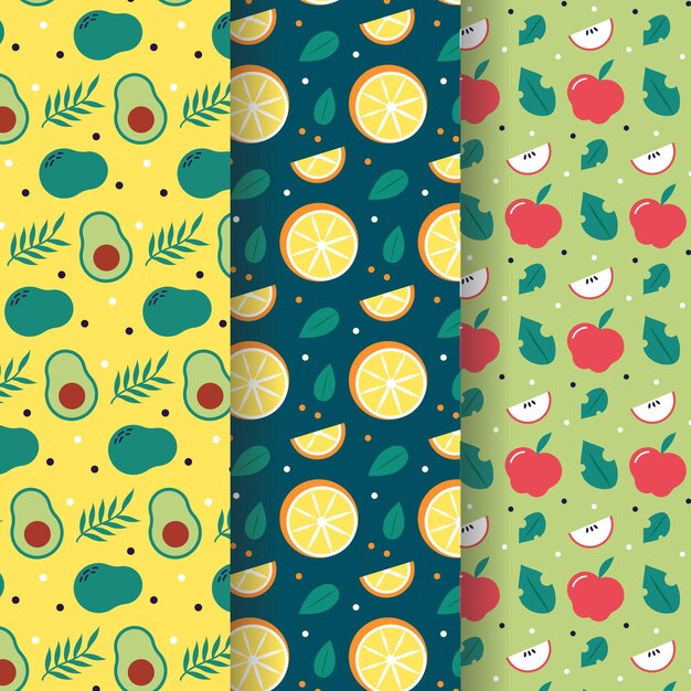 Fruits pattern with avocado, oranges and apples collection