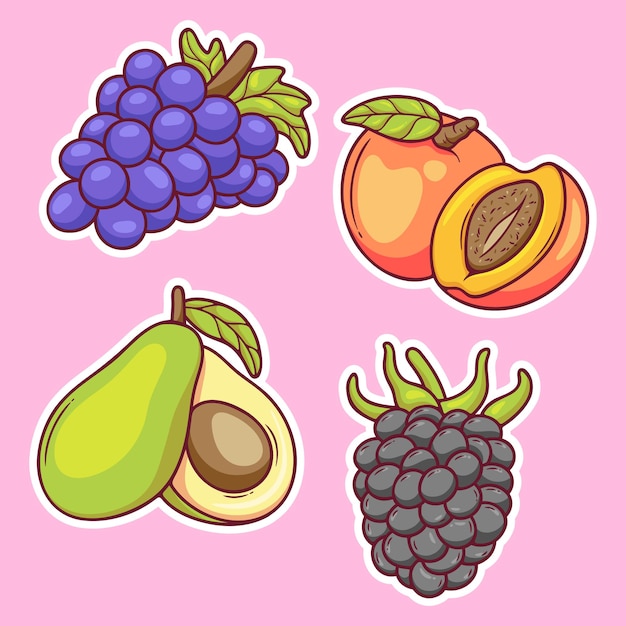 Free Vector fruits sticker icons hand drawn coloring vector