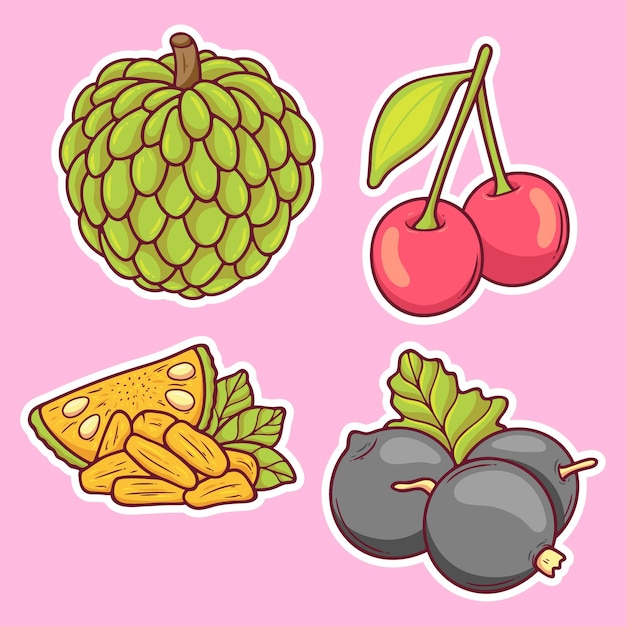 Free vector fruits sticker icons hand drawn coloring vector