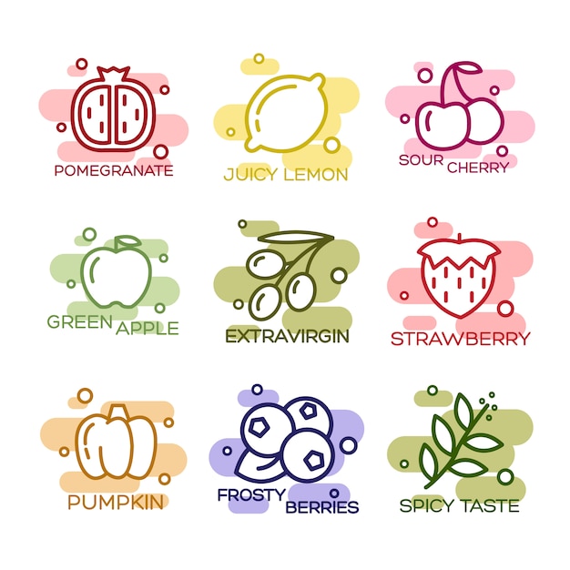 Fruits and Vegetables lined Icons set