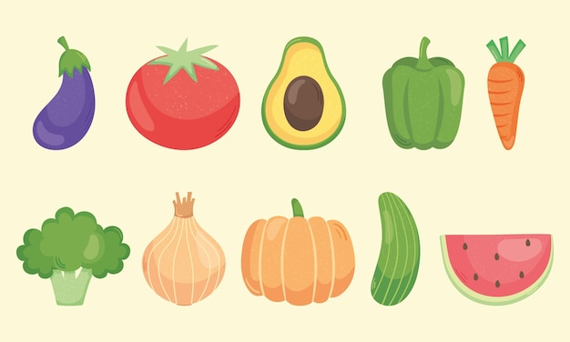 fruits and vegetales icon set