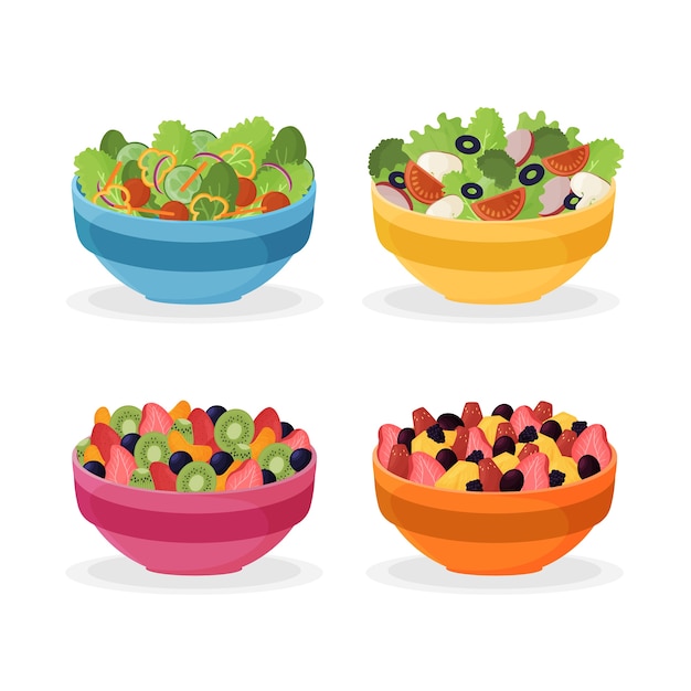 Fuits and salad bowls