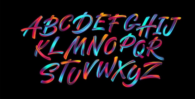 Free Vector full color handwriting paint brush lettering latin alphabet letters.