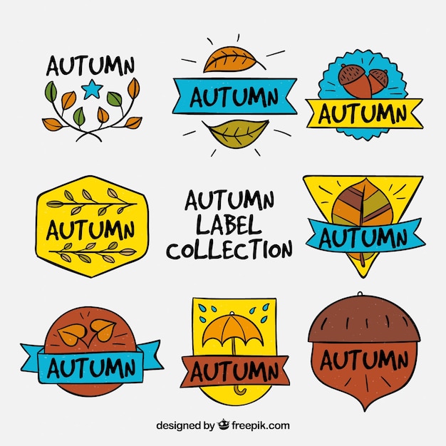 Fun autumnal badges with hand drawn style