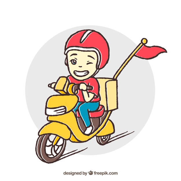 Fun delivery man on scooter