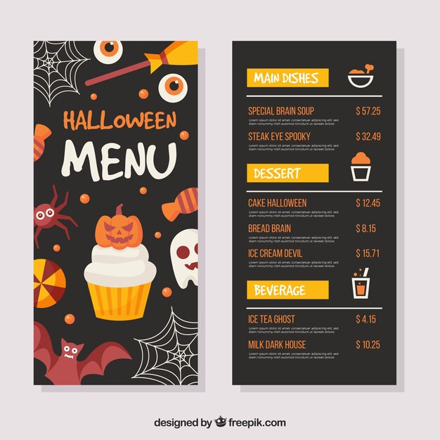 Fun halloween menu with flat design