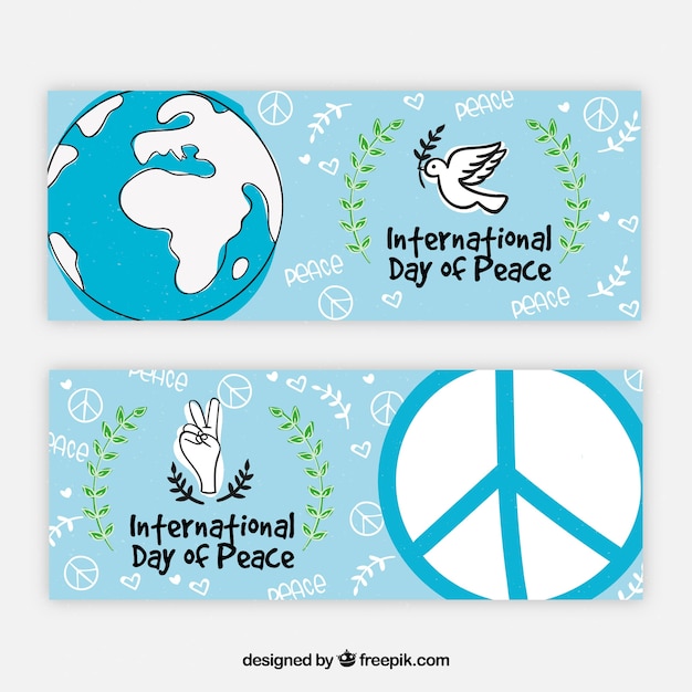 Free vector fun hand drawn banners for day of peace