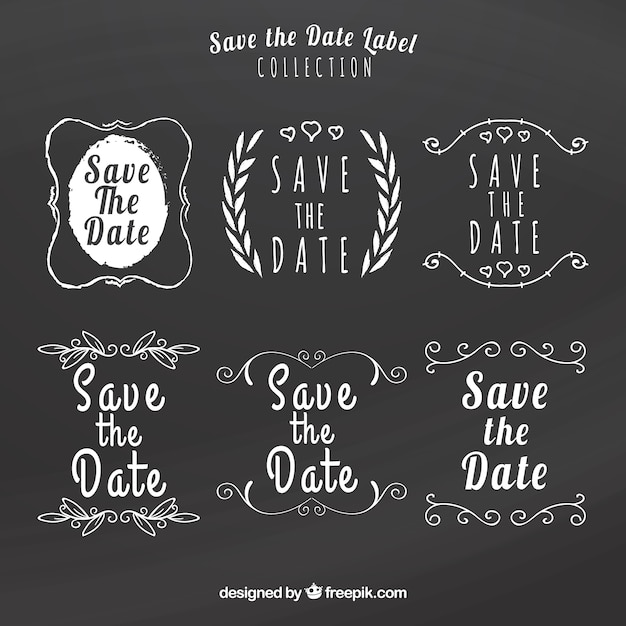 Free Vector fun pack of blackboard wedding labels