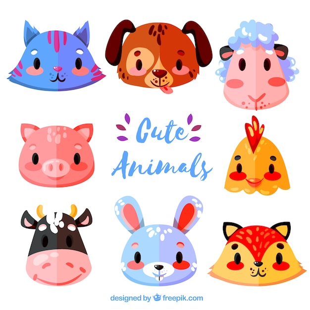 Fun pack of colorful animal faces