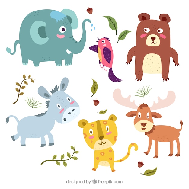 Free Vector fun pack of colorful animals