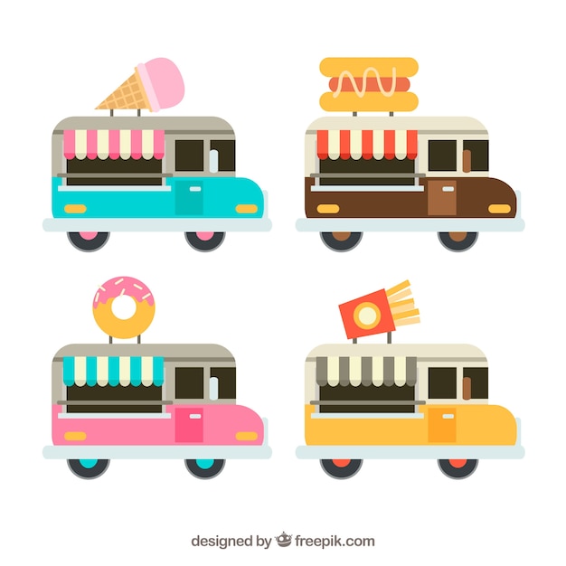 Free Vector fun pack of colorful food trucks