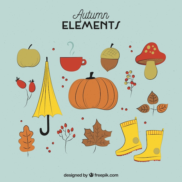 Free Vector fun pack of hand drawn autumnal elements