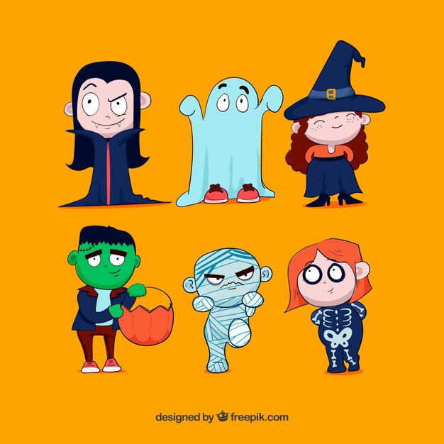 Fun pack of hand drawn halloween costumes