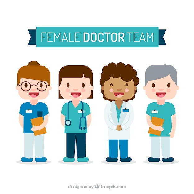 Fun pack of happy female doctors