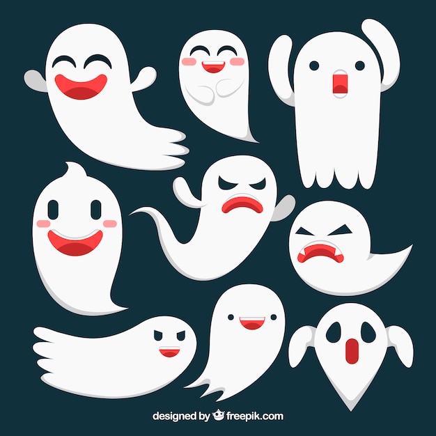 Free Vector fun pack of original ghosts