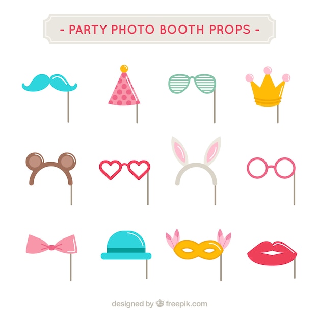 Free Vector fun party elements set for photomaton