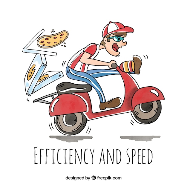 Fun pizza delivery with hand drawn style