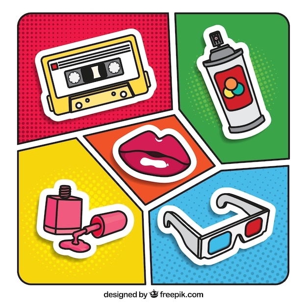 Free Vector fun pop art sticker collection