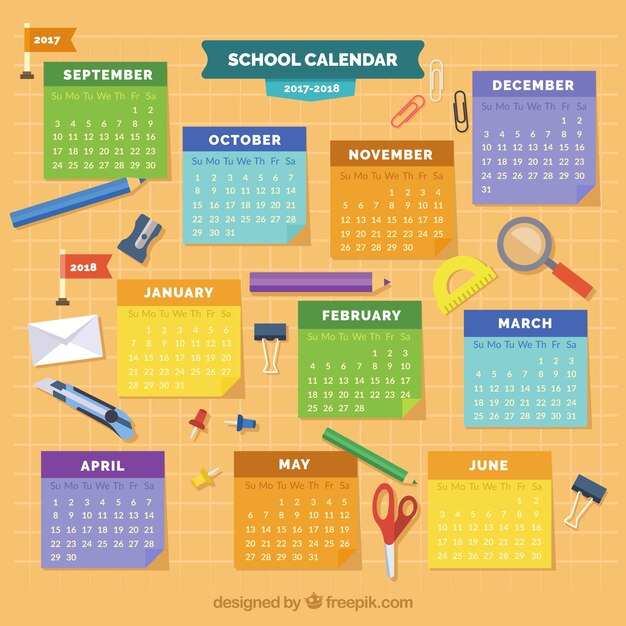 Fun school calendar with flat material