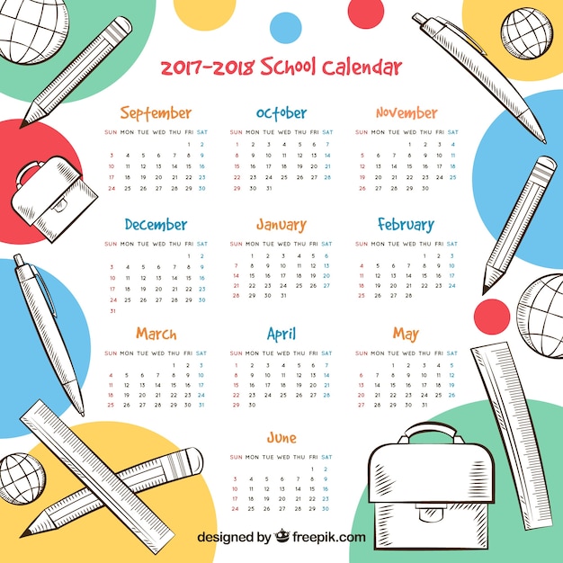 Fun school calendar with hand drawn materials