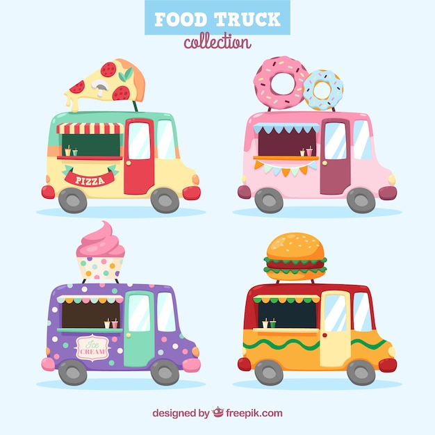 Fun set of colorful food trucks