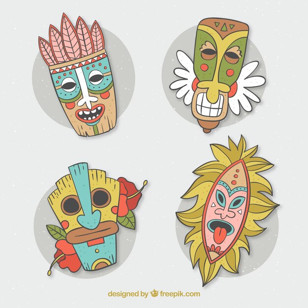 Fun set of hand drawn tiki masks