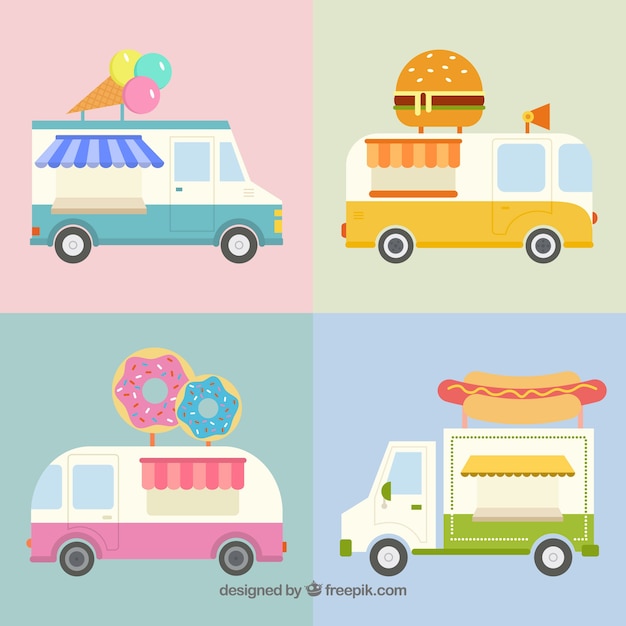 Free Vector fun set of lovely food trucks