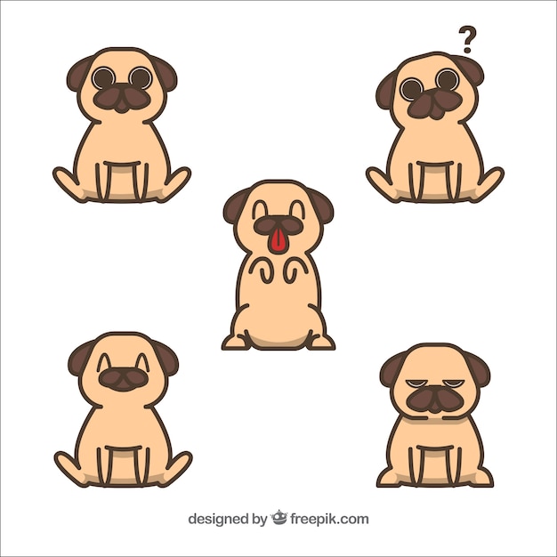 Free Vector fun set of lovely pugs