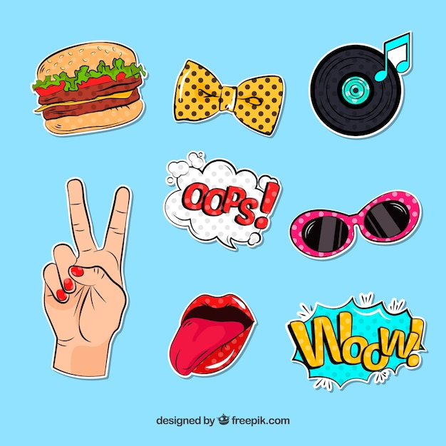 Free vector fun stickers with pop art style